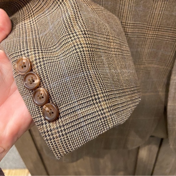Lauren Ralph Lauren 44R Blazer Wool Silk Brown Glen Plaid Jacket - Picture 6 of 11